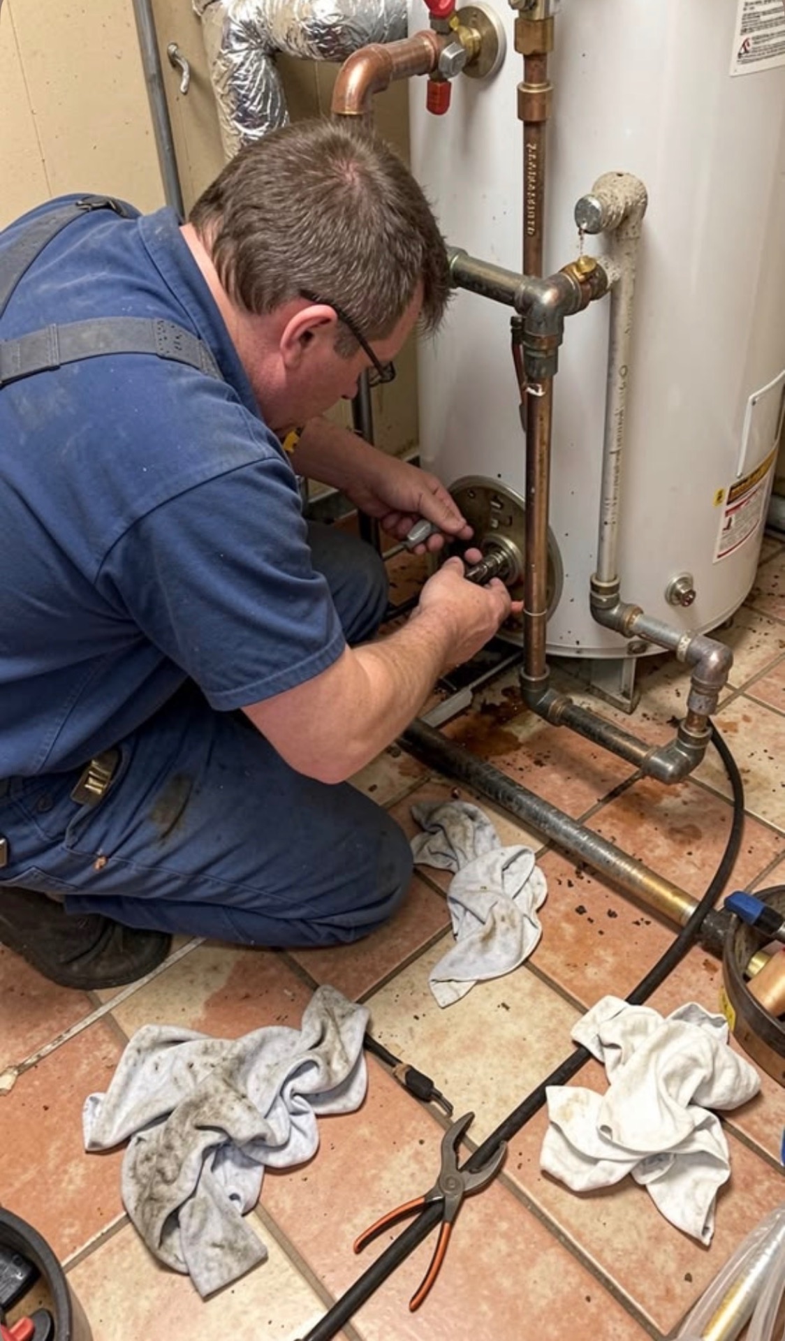 Express Vineland Plumber technician repairing a water heater connection